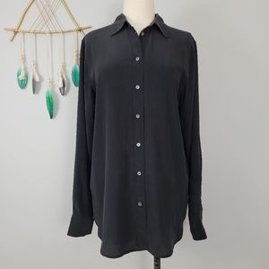 Everlane Black Silk Button Down Sz 8
